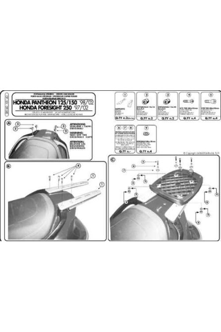 KAPPA КРЕПЕЖ ЦЕНТРАЛЬНОГО КОФРА HONDA FORESIGHT 250 (97-08), PANTHEON 125/150 (98-02) ( БЕЗ ПЛОЩАДКИ )