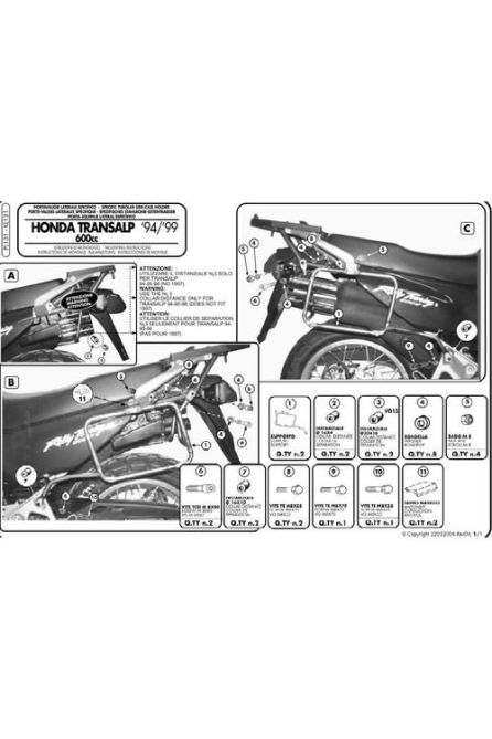 KAPPA КРЕПЕЖ БОКОВЫХ КОФРОВ MONOKEY HONDA TRANSALP `94-00