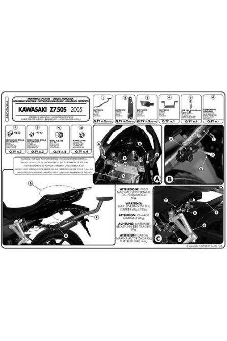 KAPPA КРЕПЕЖ ЦЕНТРАЛЬНОГО КОФРА KAWASAKI Z 750S (05-07) ( БЕЗ ПЛОЩАДКИ )